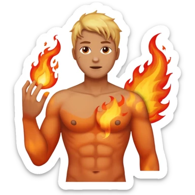 Upper body of a man with nipple on fire sticker