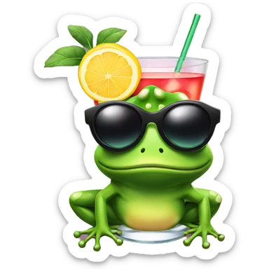 Frog with sunglasses and a cocktail  sticker