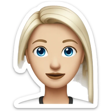 Slavic woman with blue eyes, fair skin, straight streaked hair of medium length, makeup on her eyes, dressed in a white T-shirt and a black jacket. sticker