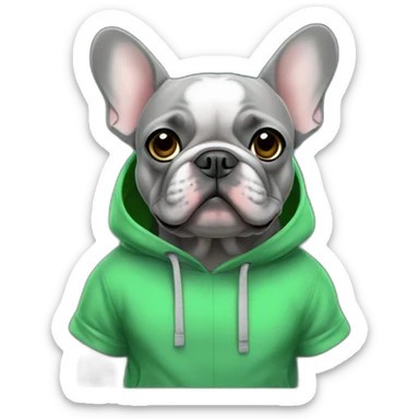 Grey French bulldog in green hoodie sticker