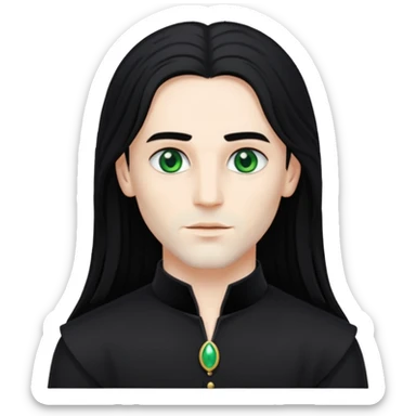 Louis de Pointe du Lac with white skin, green eyes , long black hair, black outfit sticker