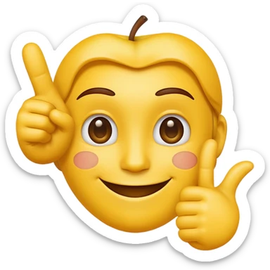 Classic apple style yellow emoji face smiling with hand in frame with their thumb and pointer finger crossed on the same hand sticker
