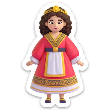 Beautiful Greek character with big puffy curly hair wearing cute traditional clothing sticker