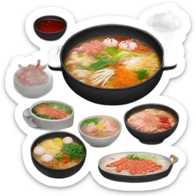 Big feast of Chinese hot pot with many dishes sticker