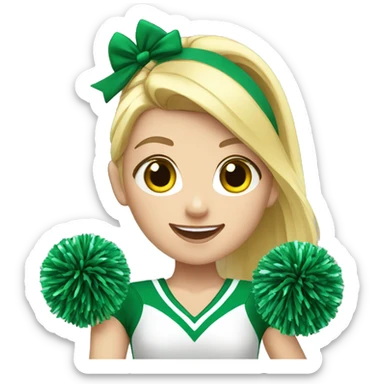 White girl Cheerleader cheering with green and yellow uniform and poms sticker