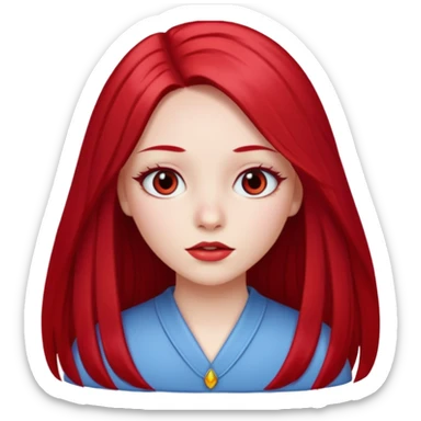 white skin girl with cherry red long straight hair parted in the middle sticker