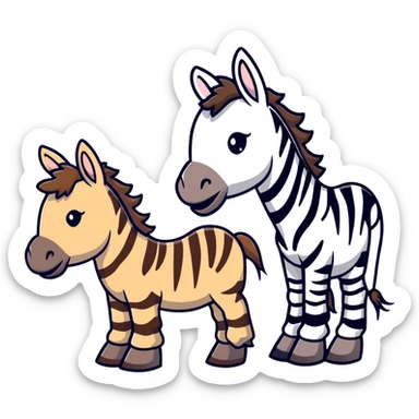 A donkey with a zebra head, donkey body with brown fur and zebra head with black and white stripes sticker