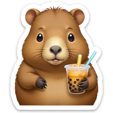 Cappybara holding boba sticker