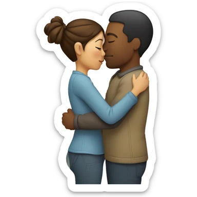 wife hugging her husband giving a kiss sticker