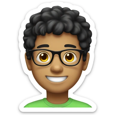 smiling boy with black hair glasses sticker