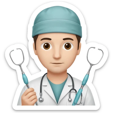 neurosurgeon holding surgical instruments sticker