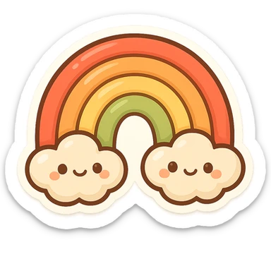 a plump, cartoonish rainbow with thick bands, vibrant colors sticker