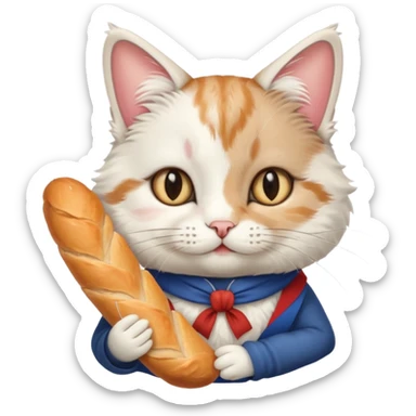 French cat with baguette  sticker