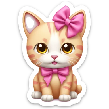 pink cat wearing a bows  sticker
