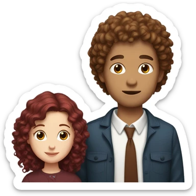 White boy with brown curly hair kissing burgundy hair white girl, they have close eyes  sticker