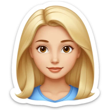 Create a 3D emoji in iOS emoji aesthetic style of a beautiful woman. She has smooth skin, shiny hair, soft facial features, and a gentle warm smile. Lighting is bright and balanced, with clean white background and soft shadows. The design should look expressive, glossy like real iPhone emojis

 sticker