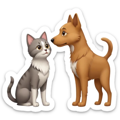 Tall dog small cat looking at each other sticker