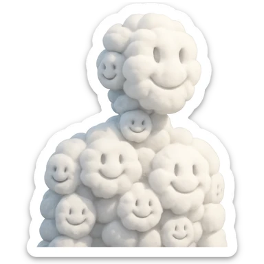 person made entirely of volumetric cloud smileys, shoulder view, looking straight sticker