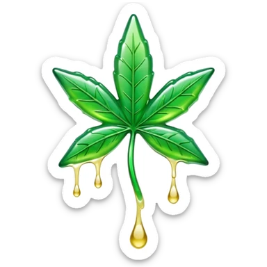 glossy green gusher gummy shaped like a weed leaf with liquid dripping sticker