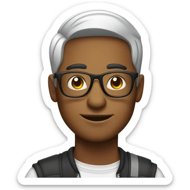 20's year old man with macbook wearing glasse sticker