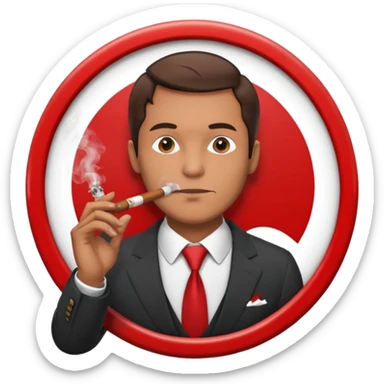 Draw a no smoking sign. Next to it, there is a man in a suit smoking a cigar. sticker