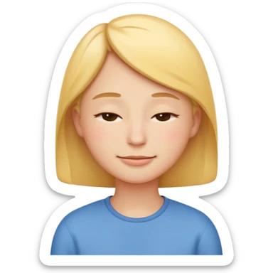 A simple emoji-style character with a gentle, soft smile and eyes peacefully closed from kindness and warmth, minimal design, rounded face, clean lines, friendly and calm expression, modern emoji style, transparent background. sticker