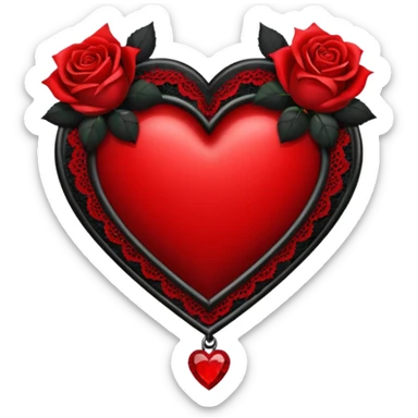 red gothic heart with black lace choker and roses, dark romance sticker