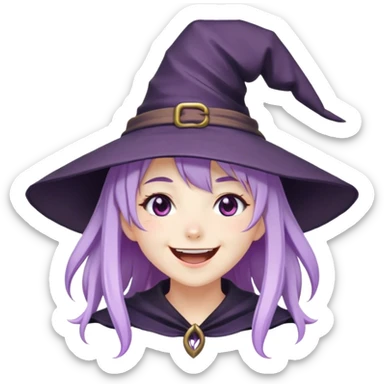 anime girl with lilac hair in a witch hat laughing sticker