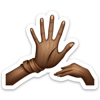 A faceless silhouette with one hand reaching forward, fingers dissolving into flowing shapes of wood grain, fabric, and sketched lines, surrounded by faint sparks of light — as if thought is becoming form. sticker