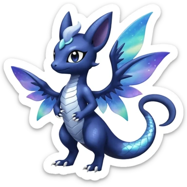 Shiny pastel Nebulae Salandit-Meowstic-Noibat-Fakémon-hybrid-creature (full body)  sticker