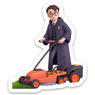 Harry Potter mowing the lawn on the Hogwarts Express train sticker