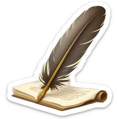 a feather quill and an open SCROLL sticker