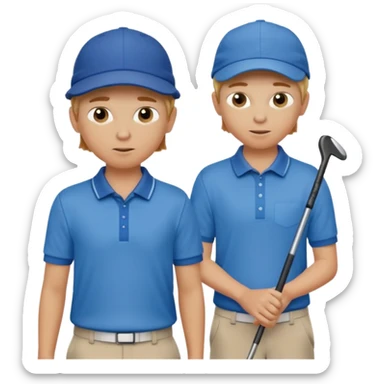 2 sandy haired 10 year old boy golfers wearing blue shirts and hats sticker