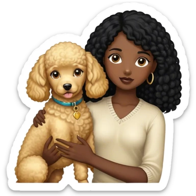 Black  hair girl wiht golden pudel boy dog sticker