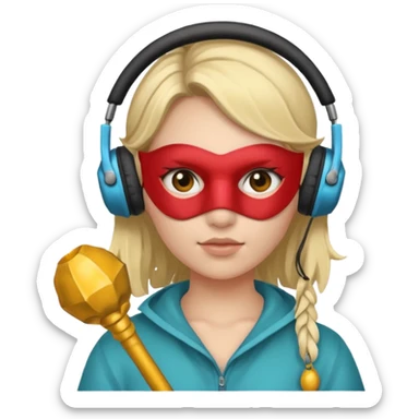 A girl whit a headphones and a mace mask in her face sticker