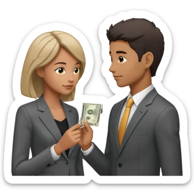side profiles of two people exchanging money sticker