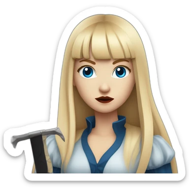 beautiful vampire woman with long blonde hair and blonde straight bangs and blue eyes wielding knives serious expression sticker