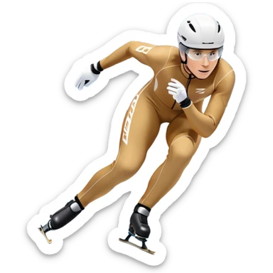 An icon showing a grand arena, snow-covered mountains in the distance, and a crisp blue sky. professional speed skater leaning into a turn on a polished ice track, dressed in a sleek suit and helmet. Transparent background highlights speed and precision. sticker