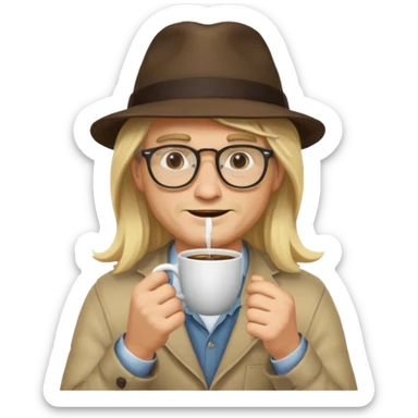 long hair blonde man drink coffe with hat and glasses sticker