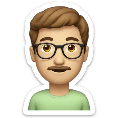 brown hair white guy with little mustache and goatee, wearing rounded glasses with meal in hands sticker