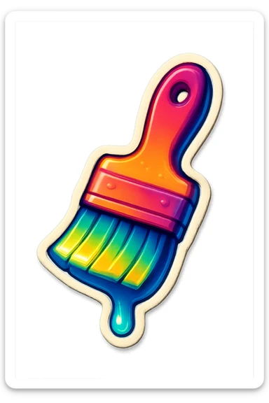A paint brush with paint sticker with a vintage design and a retro vibe sticker