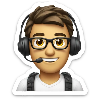 gamer with headset and mic with glasses and smile with thumbs up sticker