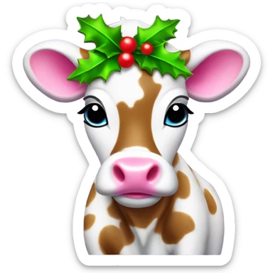 Lisa frank baby cow with Christmas holly  sticker