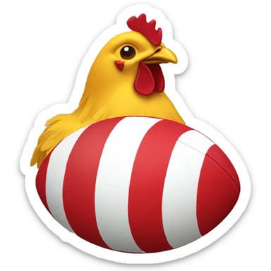 rugby ball French, with a small red chicken in the middle sticker