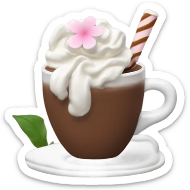Hot chocolate with pale pink flower and whipped cream sticker
