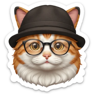 a cat with hat and glasses sticker