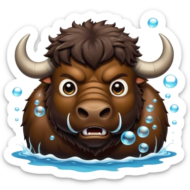 Angry buffalo in the water blowing bubbles  sticker