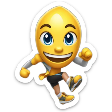 A diamond character with a funny face near the finish line sticker