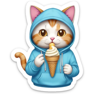 cat wearing hoodie eating ice cream  sticker