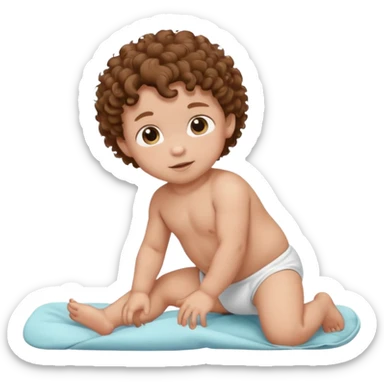 baby crawling emoji, he is in diaper, brown hair, curly  sticker